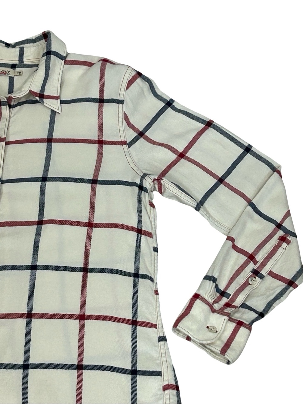 Faherty Womens M Cream Burgundy Navy Plaid Flannel Button Down Shirt Country - Picture 5 of 12